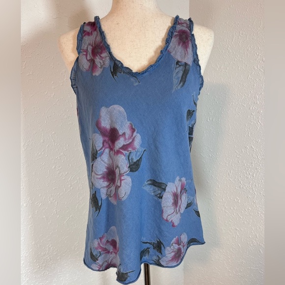 Linen Blend Made in Italy Floral Sleeveless Blouse - Picture 1 of 6